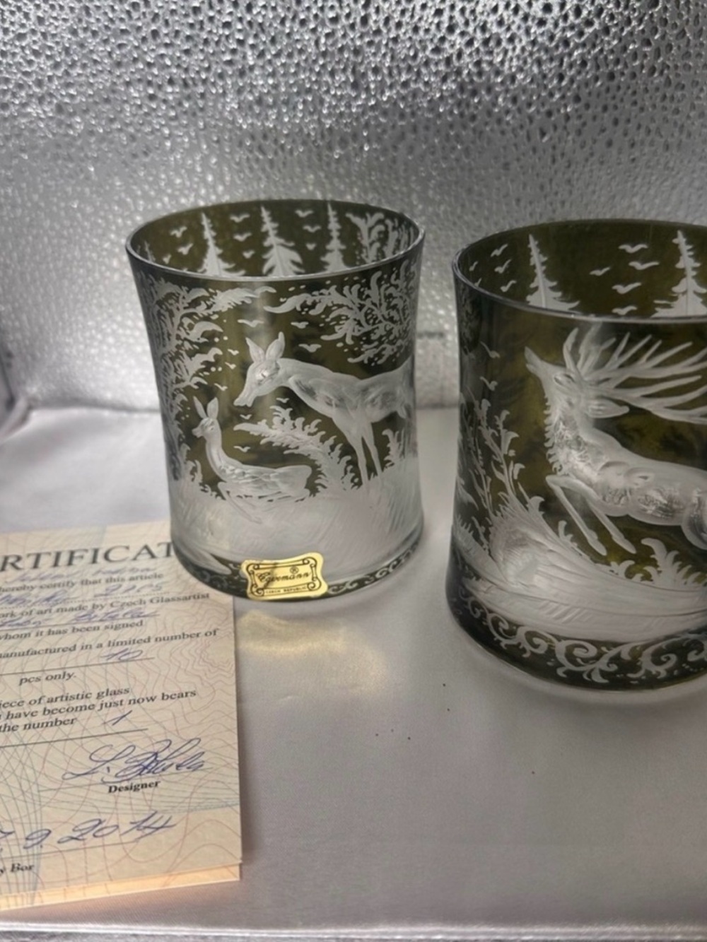 Egermann Czech Art Glass Deer Whiskey Glasses Limited Edition 1 of 10 COA - Picture 14 of 14